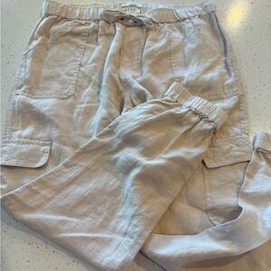 L Nicole Miller New York Linen Cargo Jogger Pants Womens Large Drawstring Beige
